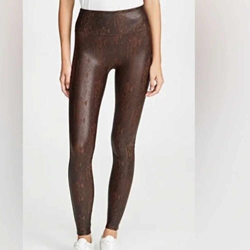 Spanx Faux Leather Snakeskin Leggings Brown Black Large Like New